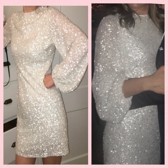 🎉HP🎉 BHLDN Goldie 4 / Sm Ivory Off White Allover Sequins Wedding Mini Dress - Picture 8 of 16